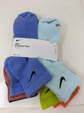 Nike Everyday Quarter Socks Blue Multicolored 6 Pairs Men's Size 8-12 SX6899-967