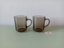 2x Vintage Arcoroc Smoked Glass Mugs, Retro Cups, Mug Made In France #141