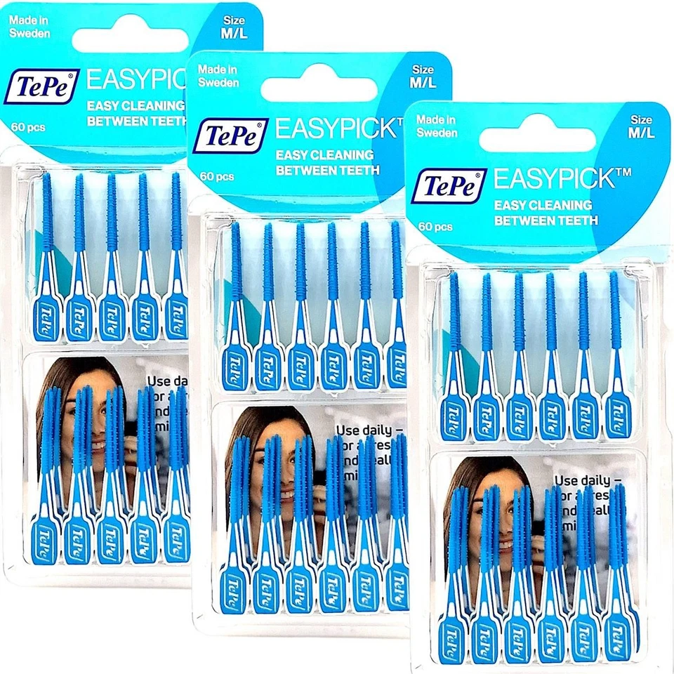 TEPE D-A-CH GMBH 3x TePe Easy Pick M/L blau 3x 60 Stück Interdentalbürste Zahnstocher