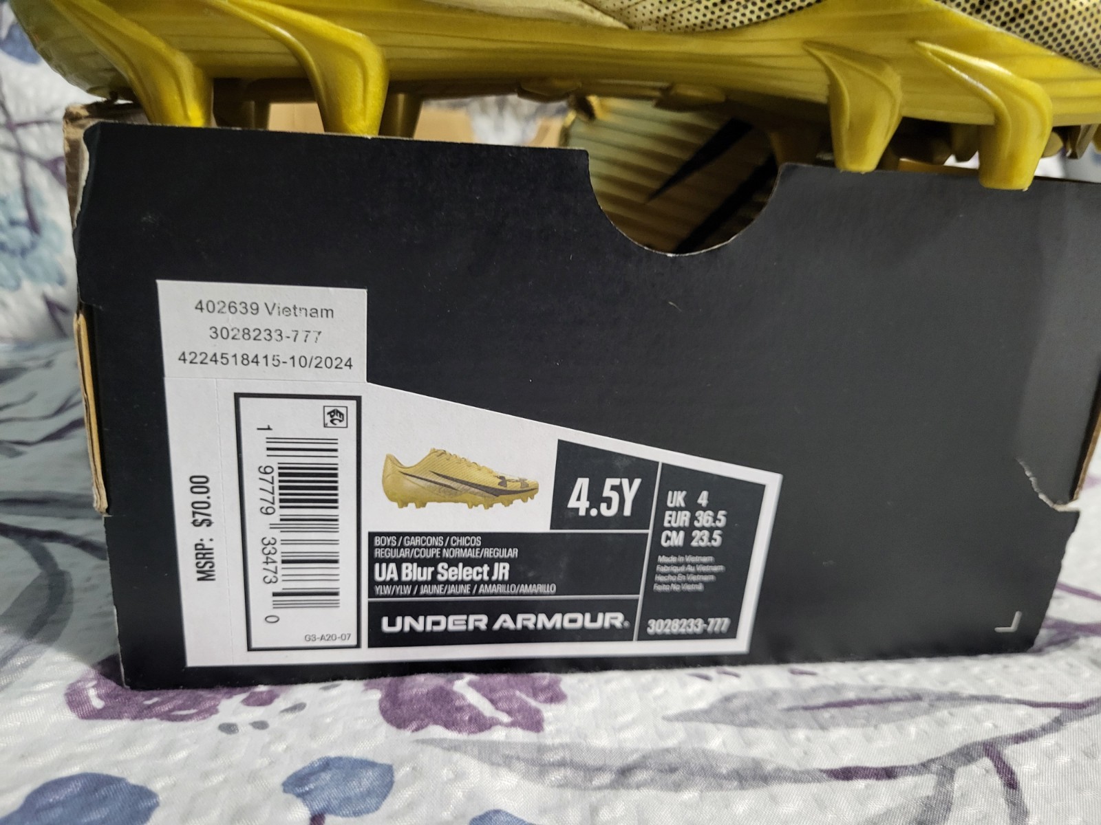 Under Armour Blur Select Jr Boys Football Cleats, Gold, Size 4.5Y, NEW w/Box thumbnail 4