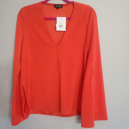 Topshop Women's Top Orange V-Neck Formal Casual Office Professional Colorfu Sz 8 - Picture 2 of 12
