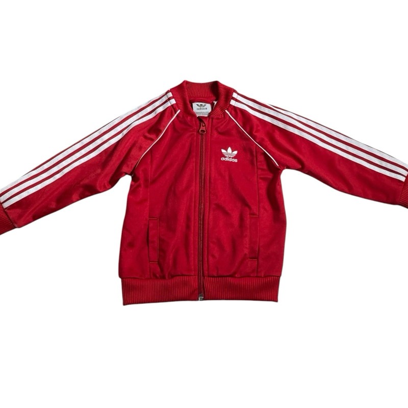 Adidas Originals Toddler Track Jacket Red White 3 Stripe Trefoil Zip 12-18M