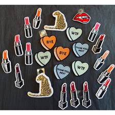 Lot of 24 New Iron On Patches - Lipstick Heart Cheetah Lips - See photos
