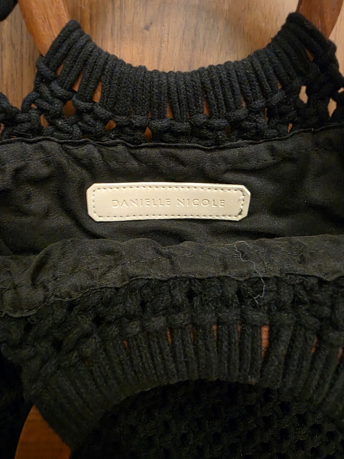 Danielle Nicole Black Macrame Crossbody Bag Woode… - image 5