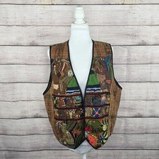 Artisan Made Guatemalan Embroidered Vest Folk Art Boho Ethnic XL Art Piece