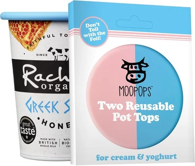 MOOPOPS Large Reusable Silicone Yoghurt & Cream Pot Lids - 2 Pack - Image 1 of 4