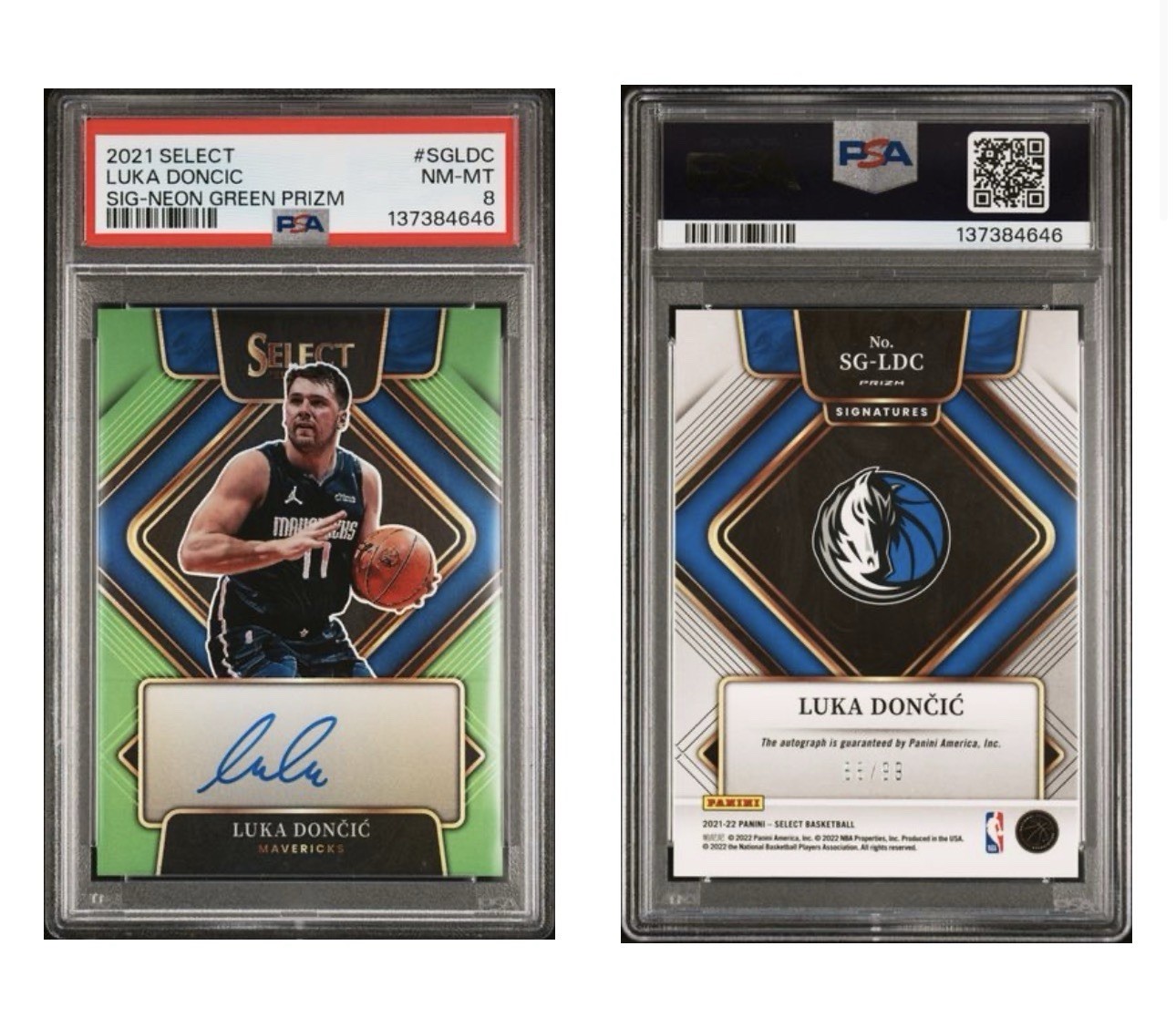 2021 PANINI SELECT SIGNATURES #SGLDC LUKA DONCIC SIG-NEON GREEN PRIZM PSA AUTO
