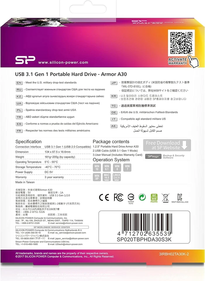 Silicon Power 2 TB External Portable Hard Drive Rugged Armor A30 Shockproof 2.5- - Image 3 of 4