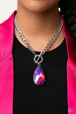 Paparazzi jewelry Edgy Exaggeration Necklace - Pink Gem & Silver Chain