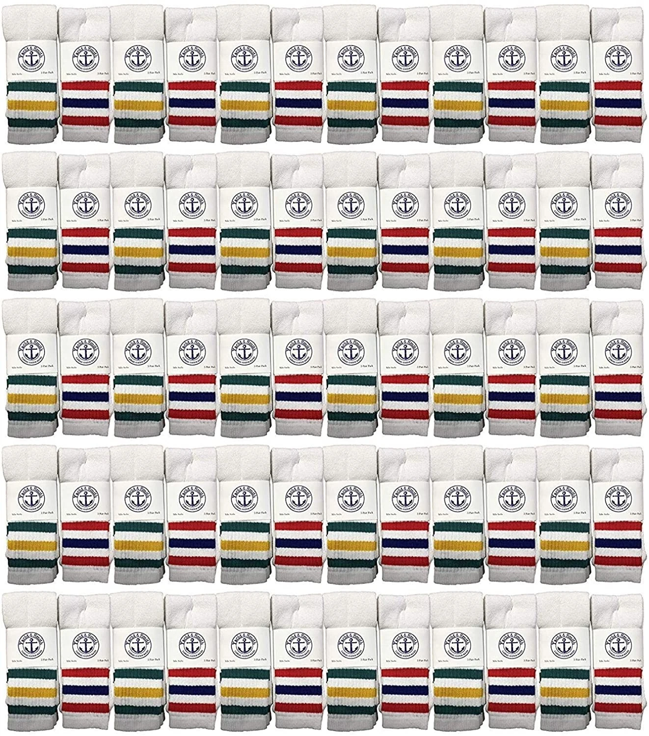 240PK 26 Inch Wholesale Women's Tube Socks, Cotton Socks 9-11 White w/ Stripes
