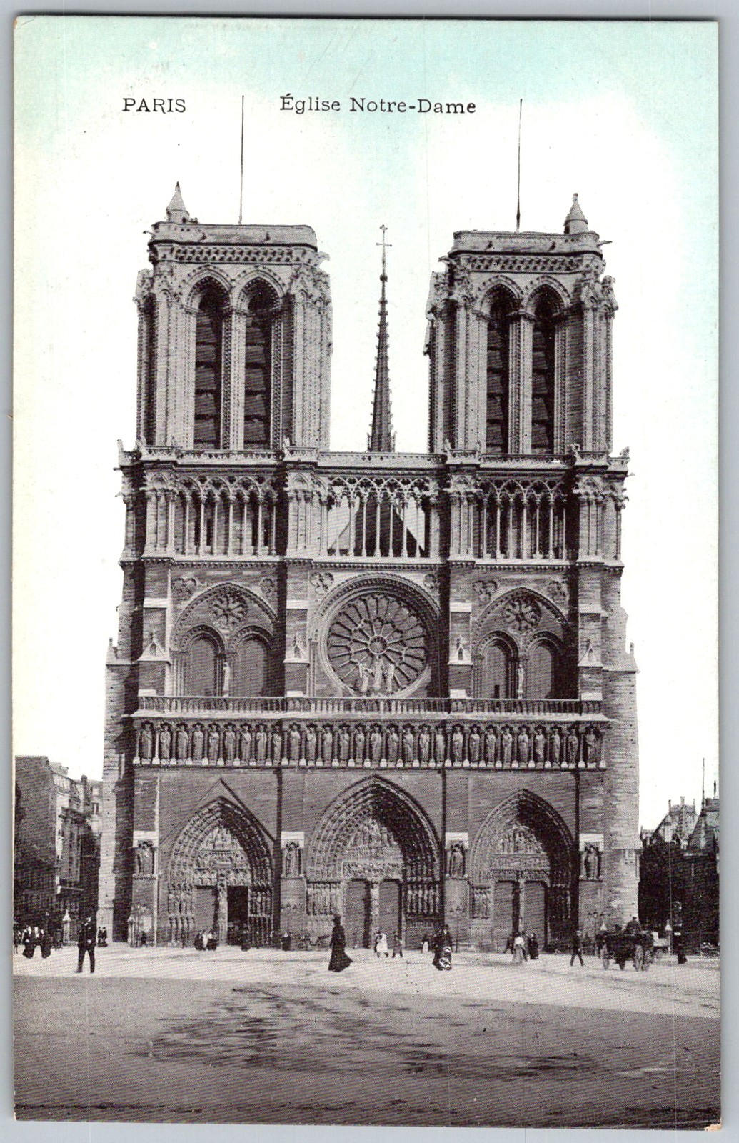 Antique Postcard Notre-dame Cathedral Facade Paris, Fr 1910s