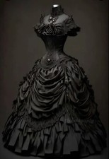 Black Gothic Wedding Dress Pick-Up Ruched Vintage Victorian Bridal Gown Custom