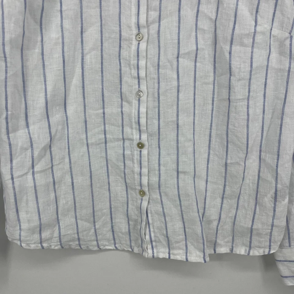 Camisa Joie manga larga con botones para mujer talla M blanca a rayas 100 % lino Foto 3 de 4