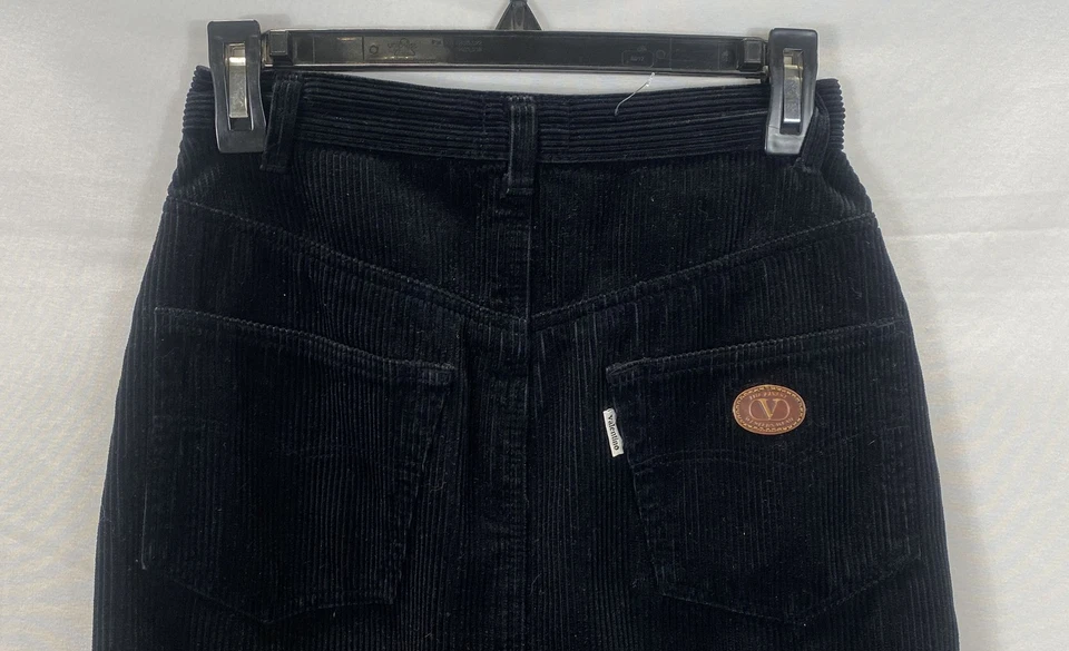 Valentino Mujer Vintage Años 90 Negro Pana Cintura Alta Lápiz Falda Etiqueta 44 25"W Foto 3 de 4