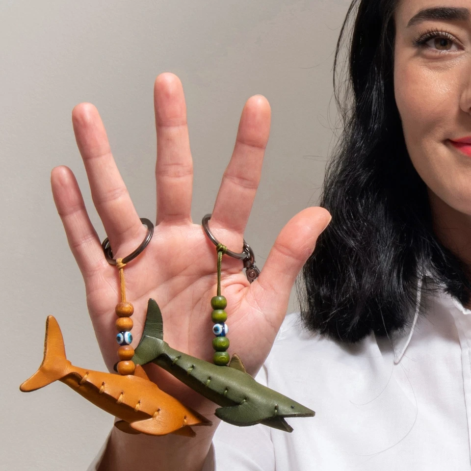 皮革鲨鱼钥匙链手工海洋动物小饰品儿童礼物女式男式 — 第 3/4 张图片