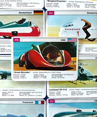 Quartettspiel Weltrekordfahrzeuge 1970 Green Monster F.X. Schmid 588 22 Quartett