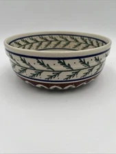 Boleslawiec Polish Pottery Christmas Tree Mixing Bowl 7" Hand Painted Stoneware