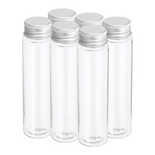 6Pack 80ml Plastic Test Tubes with Screw Caps 128x33mm Flat Bottom, Silver Tone