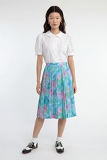 Vintage 50's 60's Pleated Pastel Floral Knee Length Skirt 27" waist