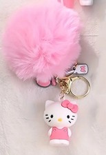 Hello Kitty Kawaii Pink Plush Bag Charm Keychain w Strap NWT Cute