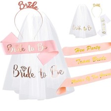 BRIDE TO BE Veil On Comb Tiara & Sash Hen Party Night Do Comb Accessories UK
