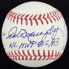Dale Murphy 82, 83 NL MVP Signed Stat Baseball Beckett Witness Holo
