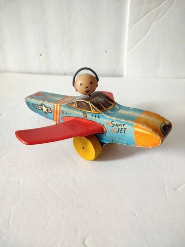 Vintage Fisher-Price Super Jet # 415 Wood & Plastic Pull Toy 1950's. Clicking So