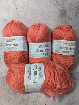 Discontinued Cascade Sparkle Aran Yarn Color Coral Lot Of 4