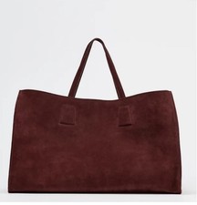Zara Echtleder Wildleder übergroßer Maxi Shopper Bordeaux weinrot Tote Bag