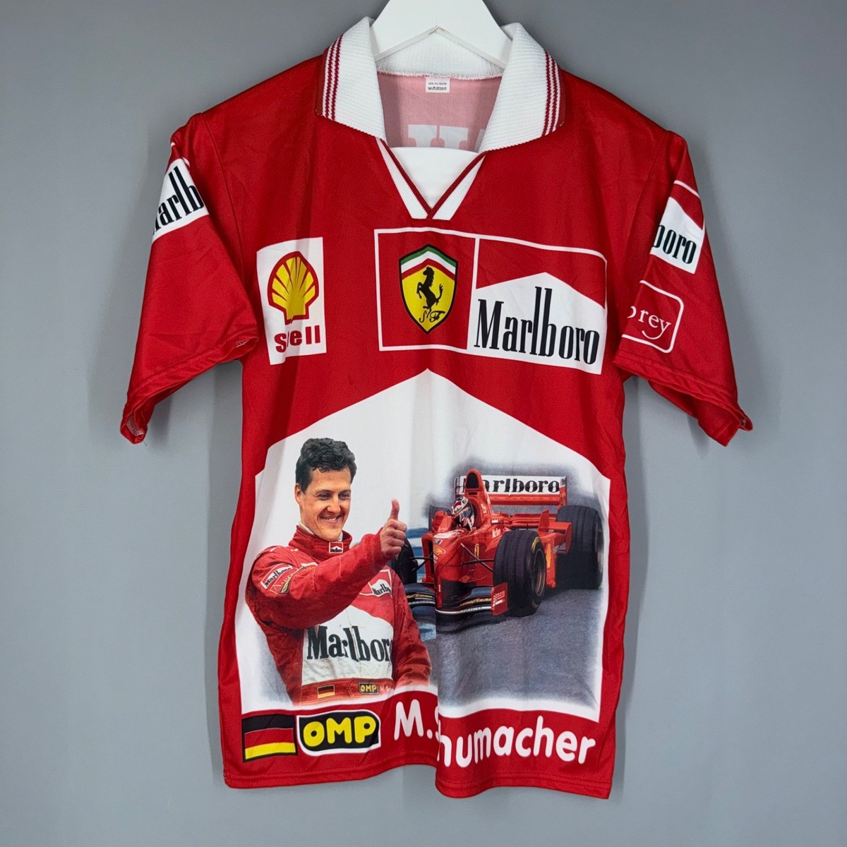 FERRARI SHELL MARLBORO MICHAEL SCHUMACHER OMP POLO SHIRT 90S