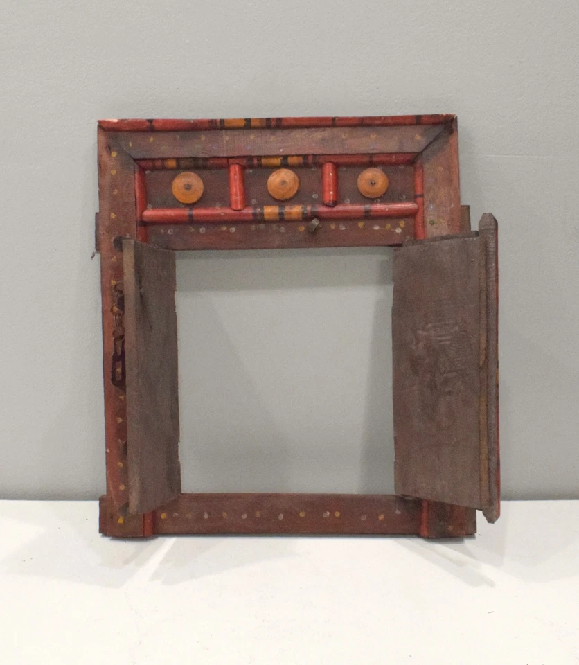 Puerta de madera India centro de doble apertura puerta de madera colorida Foto 4 de 4