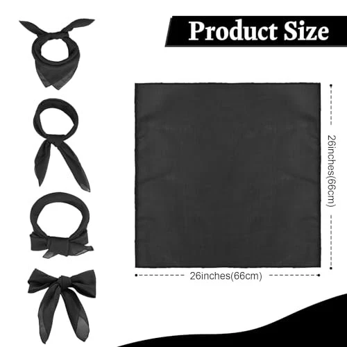Bufanda de gasa para mujeres y niñas, bufanda de cuello cuadrado de 26x26 pulgadas, negra Foto 2 de 4