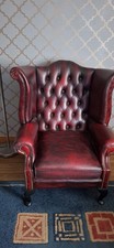 Chesterfield Burgundy Leather 3 Piece Suite 3 Seater Sofa + 2 Tufted Chairs