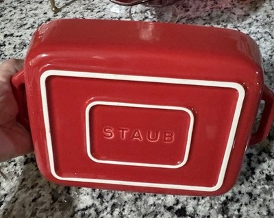 Staub Ceramic Cherry Rectangular Baking Dish 10x6 1/2  NEW Holiday Beauty