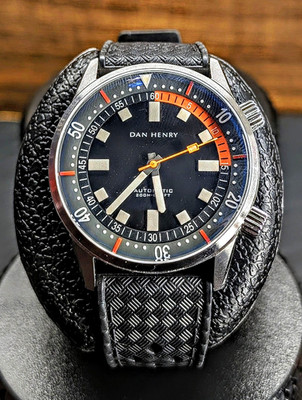 Dan Henry 1970 Automatic 200m Diver Black Dial Orange/Blue Accents Rubber
