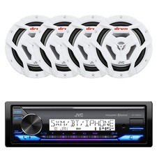 JVC Single DIN Marine Bluetooth Stereo Receiver, 4x 6.5" 150W White Speakers