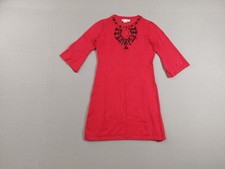 Melrose Chic Women Shift Dress L Red Beaded Keyhole 3/4 Sleeve Summer Bohemian
