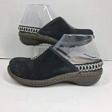 UGG Australia 5177 Black Suede Shearling Lined Clogs Mules Women's 6