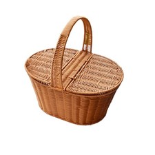 Picnic Basket with Lid Rattan-Style Basket with Handle Hard-Sided for Shopping