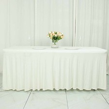6 ft IVORY Wavy Rectangular Fitted Tablecloth Premium Spandex TABLE COVER Party