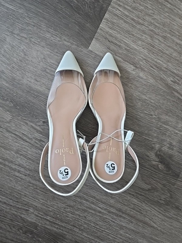 Linea Paolo  Slingback Pointed Toe Pump in White,Size 5.5M Women's Dress Shoes 