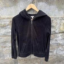 Vintage Y2K Juicy Couture Black Velour Hoodie Track Glam Women  s XL Bling Heart
