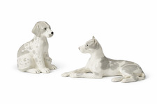 2x Lomonosov LFZ Porzellan Dogge Hund Figur UdSSR Dalmatiner Welpe & Dog 70-80-e