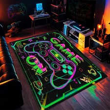 Gaming Rug for Gamer Room Decor 4x6 FT Large Kids Area Carpet Green Pink