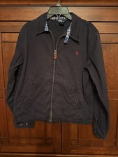 Polo Ralph Lauren Boys Jacket Size L 16-18 Navy Blue Full Zip Cotton Pony Logo