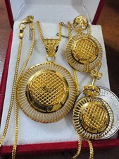 22K 916 Pure Fine Real Dubai Gold Round Earring & Necklace 20” Inch 1.5mm 13.85g