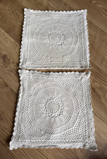 Vintage Handmade Crochet Lace Cushion Cover x2 Throw Pillow Case Square 15"