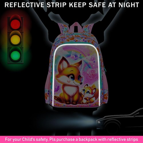 KLFVB 3PCS Girls Fox Backpack, Water Resistant Kids Bookbag with Lunch Box, 1... - Picture 4 of 6