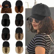 Baseball Cap with Hair Extensions 14inch Wavy Curly Bob Hairstyle Adjustable ...
