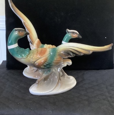 Vintage MCM Royal Copley Spaulding Ring Neck Pheasants Ceramic Figurines
